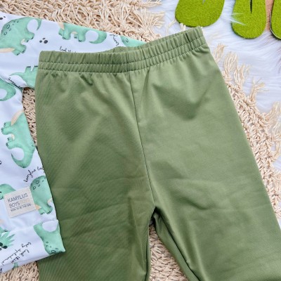 Conj. Jaqueta Xadrez Dinossauros e Calça em Malha Térmica - Off White e Verde
